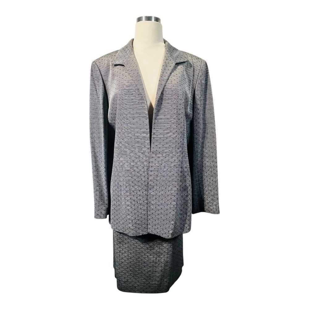 Dana Buchman Skirt Suit Womens 16P Black White Textured Stripe Blazer Pencil Set